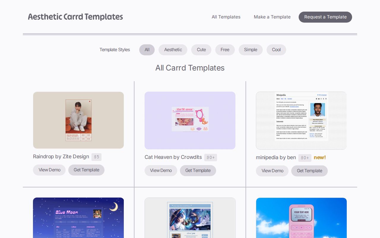 Aesthetic Carrd Templates